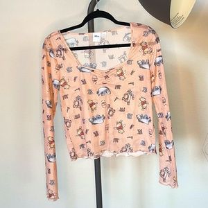 Disney Winnie the Pooh Long Sleeve Mesh Crop Top